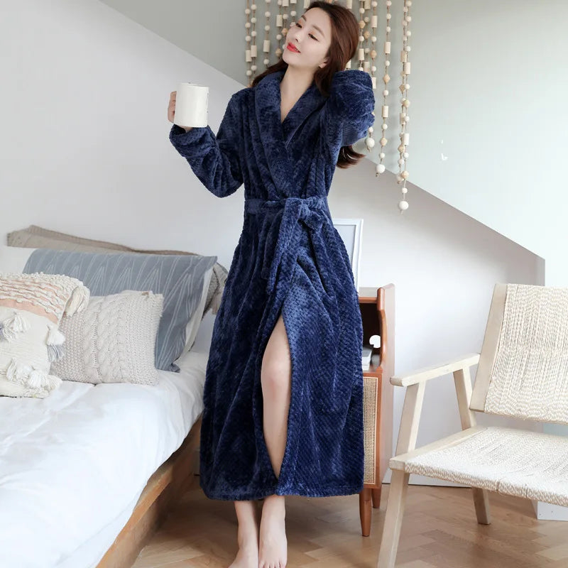 BowLift | Bathrobe Long | Fluffy & Warm | With Shawl Collar & Tie Belt