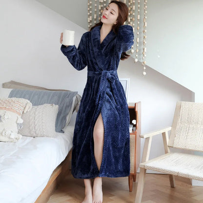 BowLift | Bathrobe Long | Fluffy & Warm | With Shawl Collar & Tie Belt