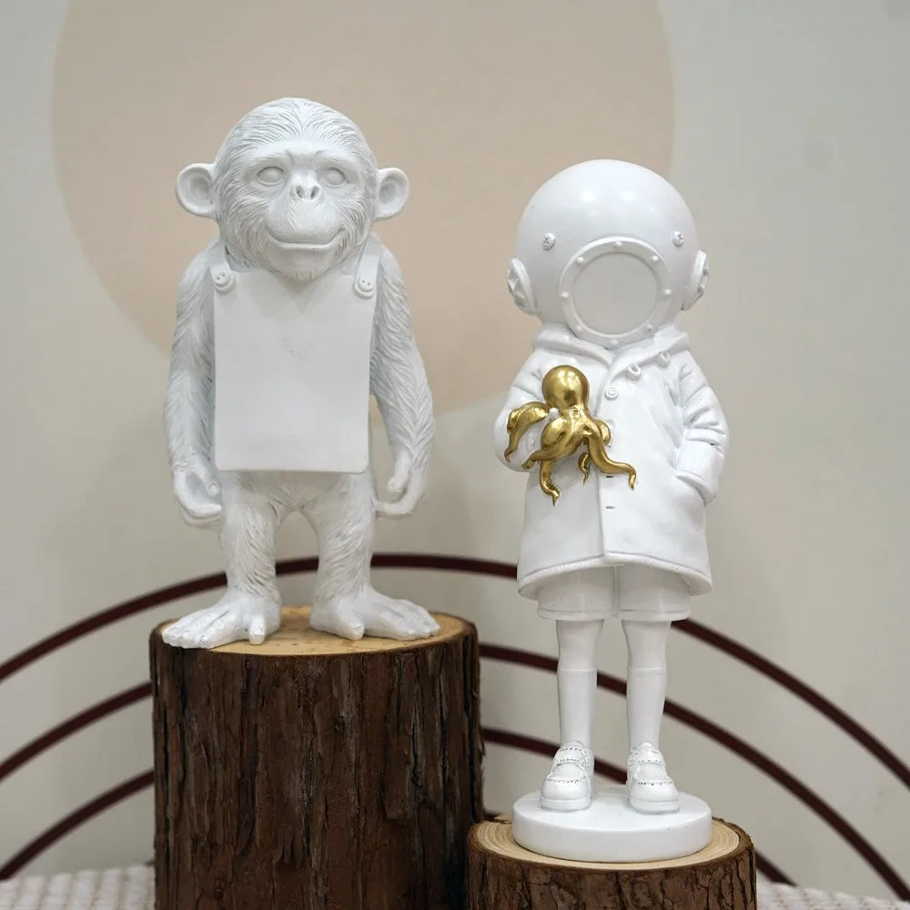 LZINA™ | Dropshipping Banksy Sculpture Collection Flower Thrower Statue Pop Art Modern Balloon Girl Figurine Office Home Decoration