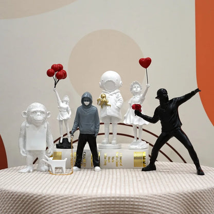 LZINA™ | Dropshipping Banksy Sculpture Collection Flower Thrower Statue Pop Art Modern Balloon Girl Figurine Office Home Decoration