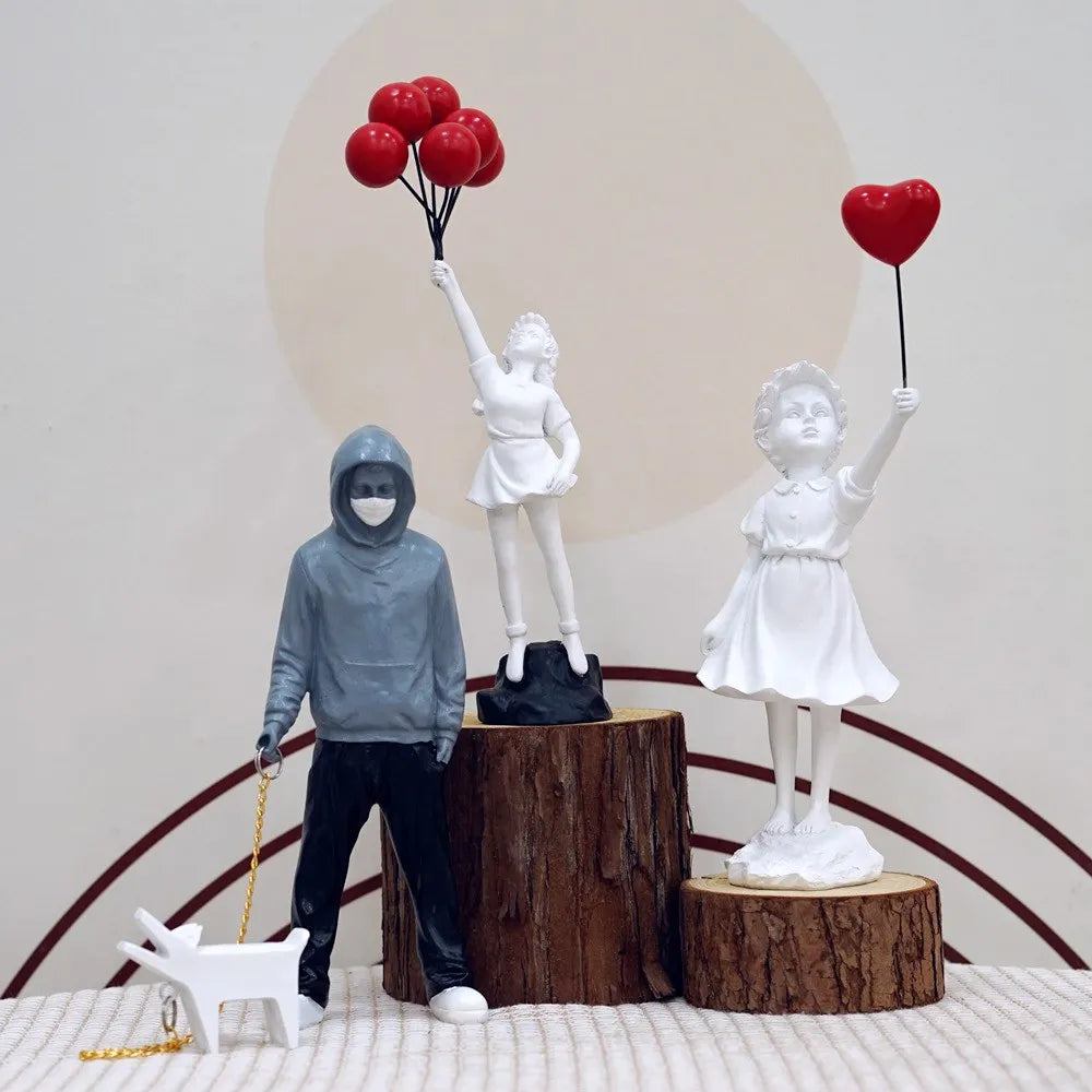 LZINA™ | Dropshipping Banksy Sculpture Collection Flower Thrower Statue Pop Art Modern Balloon Girl Figurine Office Home Decoration