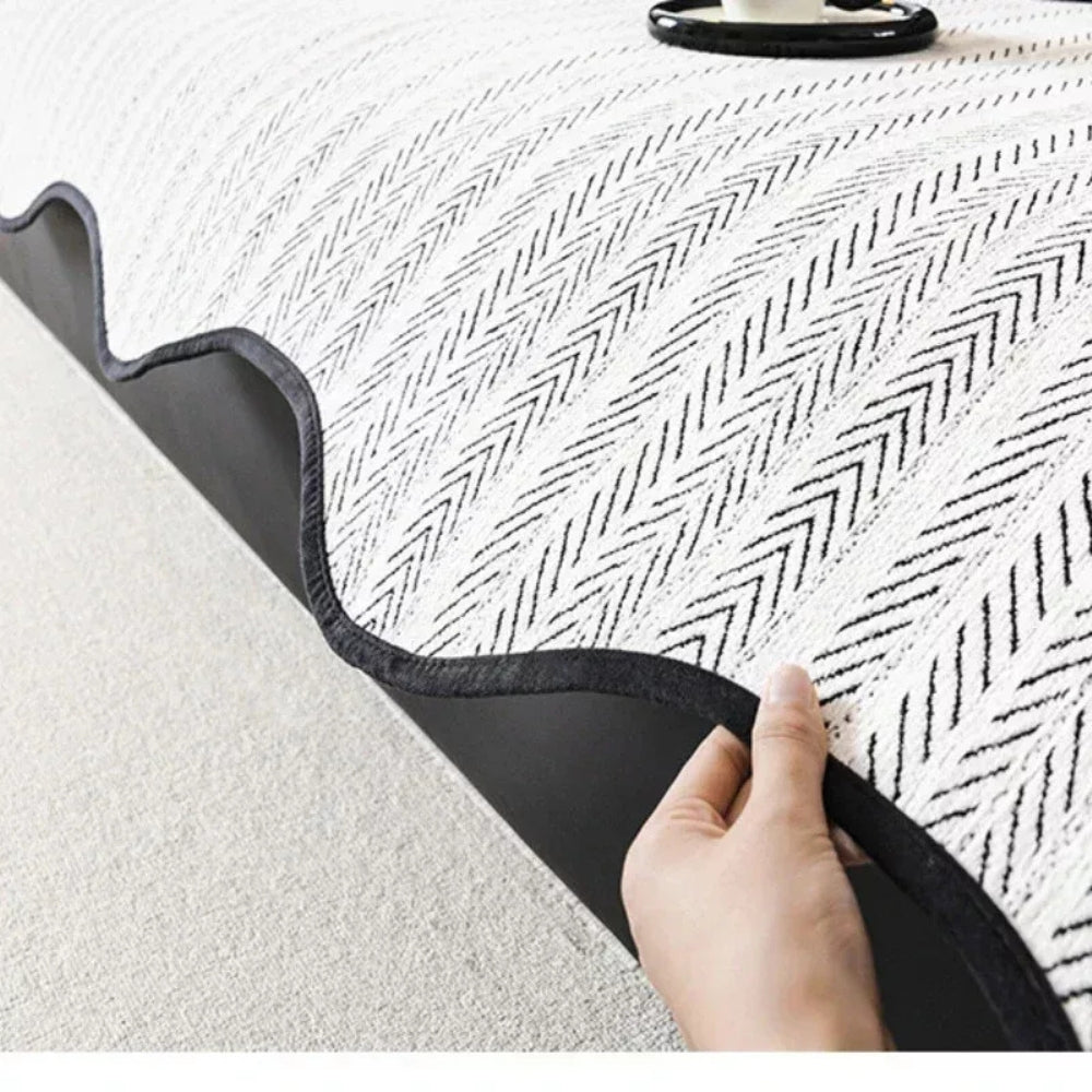 BowLift | Aurivelle Herringbone Sofa Cover with Scalloped Edge Trim