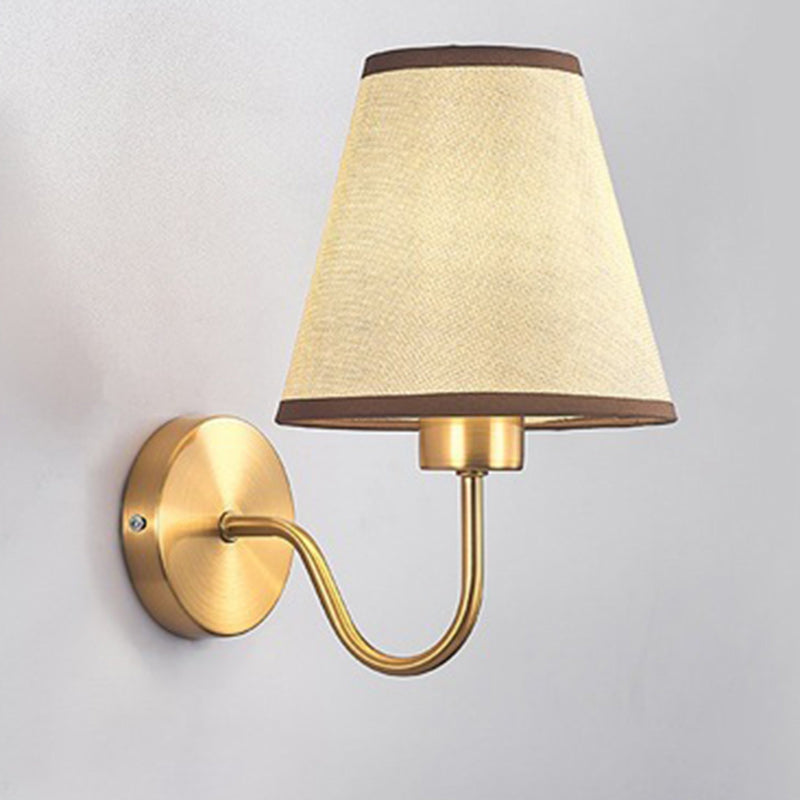 BowLift Contemporary Nordic Round Curved Rod Iron Wall Light with Fabric Shade - 1-Light Living Room Lamp
