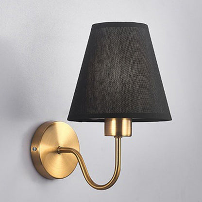 BowLift Contemporary Nordic Round Curved Rod Iron Wall Light with Fabric Shade - 1-Light Living Room Lamp