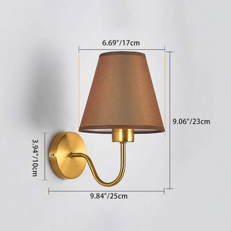 BowLift Contemporary Nordic Round Curved Rod Iron Wall Light with Fabric Shade - 1-Light Living Room Lamp