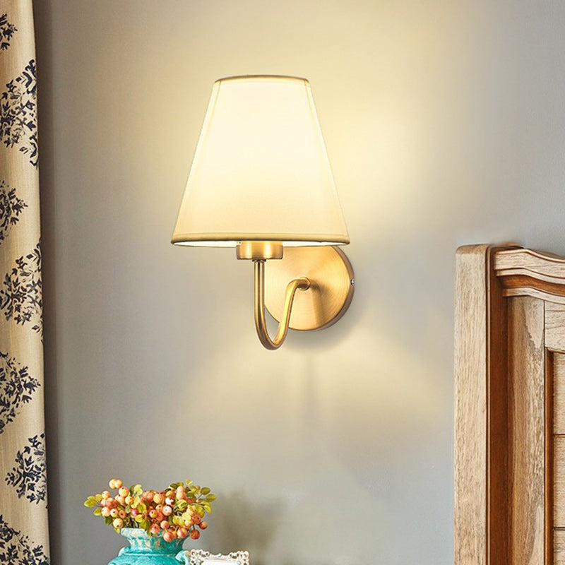 BowLift Contemporary Nordic Round Curved Rod Iron Wall Light with Fabric Shade - 1-Light Living Room Lamp