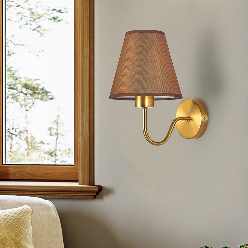 BowLift Contemporary Nordic Round Curved Rod Iron Wall Light with Fabric Shade - 1-Light Living Room Lamp