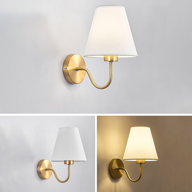 BowLift Contemporary Nordic Round Curved Rod Iron Wall Light with Fabric Shade - 1-Light Living Room Lamp