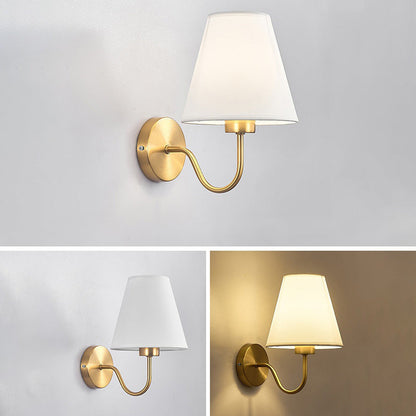 BowLift Contemporary Nordic Round Curved Rod Iron Wall Light with Fabric Shade - 1-Light Living Room Lamp