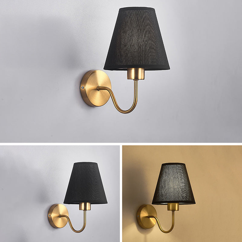 BowLift Contemporary Nordic Round Curved Rod Iron Wall Light with Fabric Shade - 1-Light Living Room Lamp