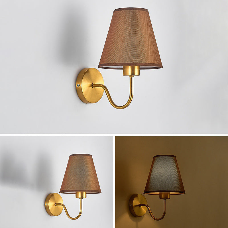 BowLift Contemporary Nordic Round Curved Rod Iron Wall Light with Fabric Shade - 1-Light Living Room Lamp