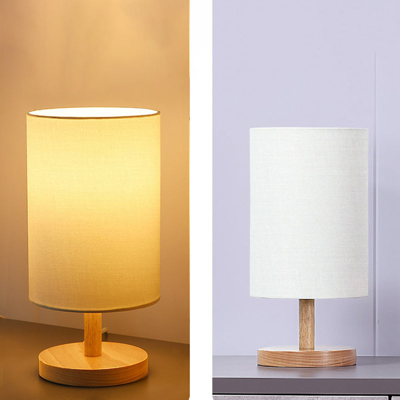BowLift Traditional Japanese Cylinder Wood & Fabric 1-Light Table Lamp for Living Room – Elegant Ambient Lighting
