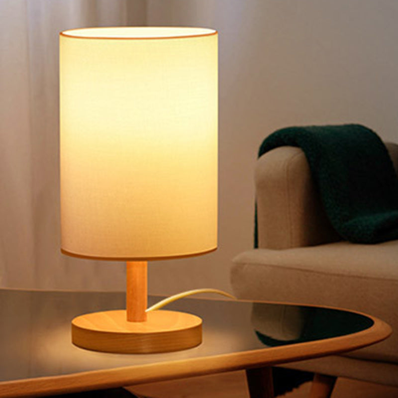 BowLift Traditional Japanese Cylinder Wood & Fabric 1-Light Table Lamp for Living Room – Elegant Ambient Lighting