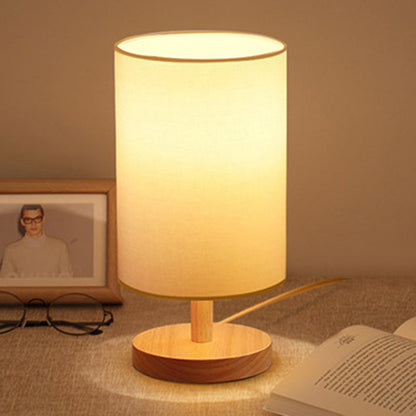 BowLift Traditional Japanese Cylinder Wood & Fabric 1-Light Table Lamp for Living Room – Elegant Ambient Lighting