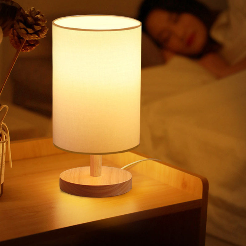 BowLift Traditional Japanese Cylinder Wood & Fabric 1-Light Table Lamp for Living Room – Elegant Ambient Lighting