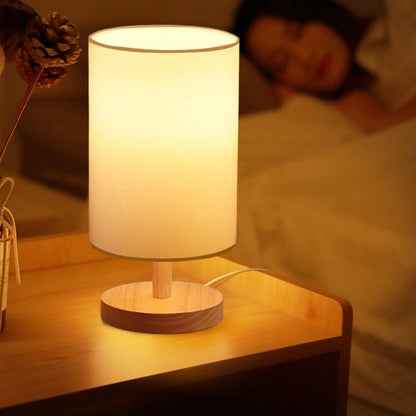 BowLift Traditional Japanese Cylinder Wood & Fabric 1-Light Table Lamp for Living Room – Elegant Ambient Lighting