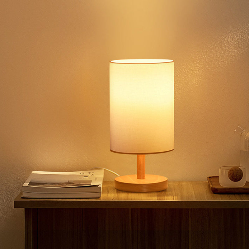 BowLift Traditional Japanese Cylinder Wood & Fabric 1-Light Table Lamp for Living Room – Elegant Ambient Lighting