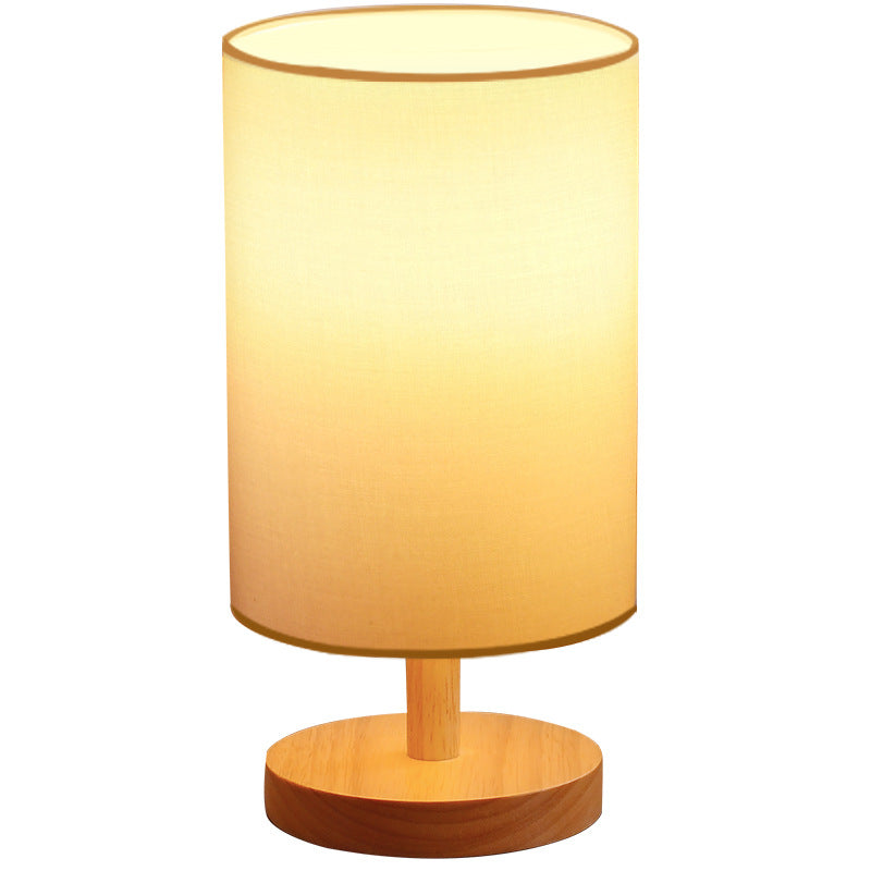 BowLift Traditional Japanese Cylinder Wood & Fabric 1-Light Table Lamp for Living Room – Elegant Ambient Lighting