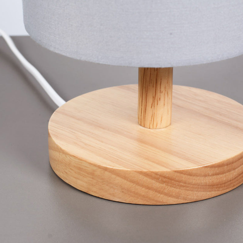 BowLift Traditional Japanese Cylinder Wood & Fabric 1-Light Table Lamp for Living Room – Elegant Ambient Lighting
