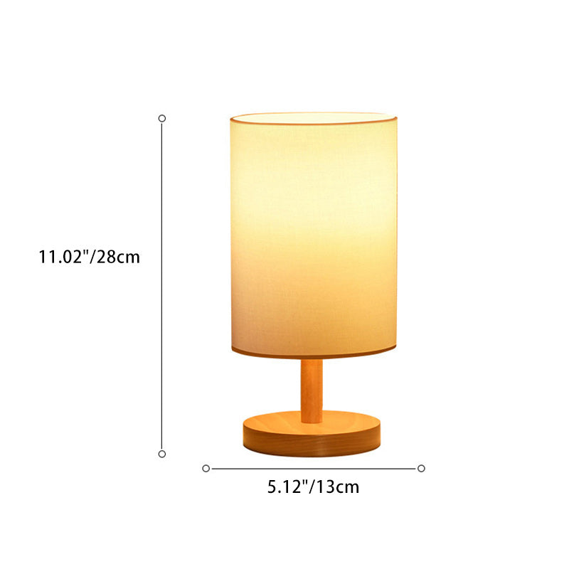 BowLift Traditional Japanese Cylinder Wood & Fabric 1-Light Table Lamp for Living Room – Elegant Ambient Lighting