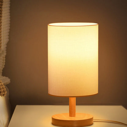 BowLift Traditional Japanese Cylinder Wood & Fabric 1-Light Table Lamp for Living Room – Elegant Ambient Lighting