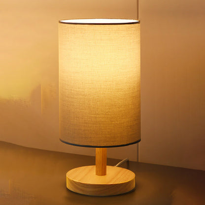 BowLift Traditional Japanese Cylinder Wood & Fabric 1-Light Table Lamp for Living Room – Elegant Ambient Lighting