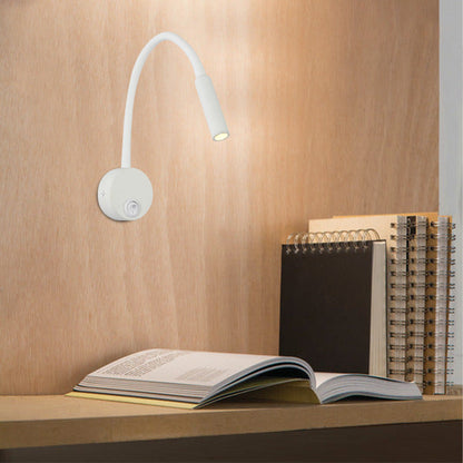 BowLift Modern Minimalist Iron Round LED Reading Wall Lamp with Flexible Bend Tube - Sleek Bedroom Sconce