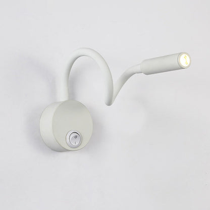 BowLift Modern Minimalist Iron Round LED Reading Wall Lamp with Flexible Bend Tube - Sleek Bedroom Sconce