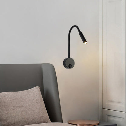 BowLift Modern Minimalist Iron Round LED Reading Wall Lamp with Flexible Bend Tube - Sleek Bedroom Sconce
