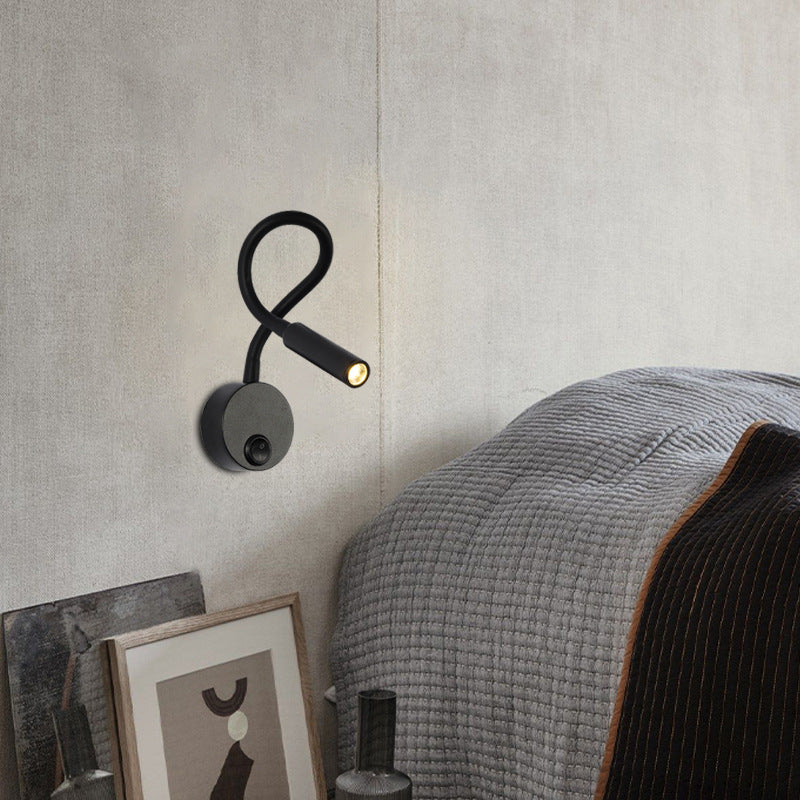 BowLift Modern Minimalist Iron Round LED Reading Wall Lamp with Flexible Bend Tube - Sleek Bedroom Sconce