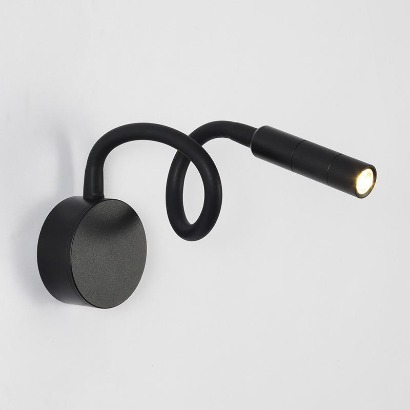 BowLift Modern Minimalist Iron Round LED Reading Wall Lamp with Flexible Bend Tube - Sleek Bedroom Sconce
