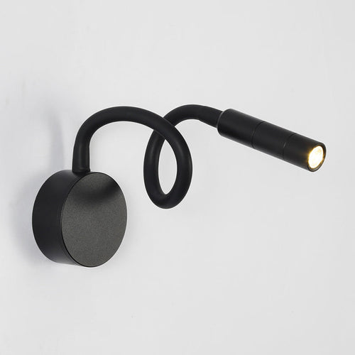 BowLift Modern Minimalist Iron Round LED Reading Wall Lamp with Flexible Bend Tube - Sleek Bedroom Sconce