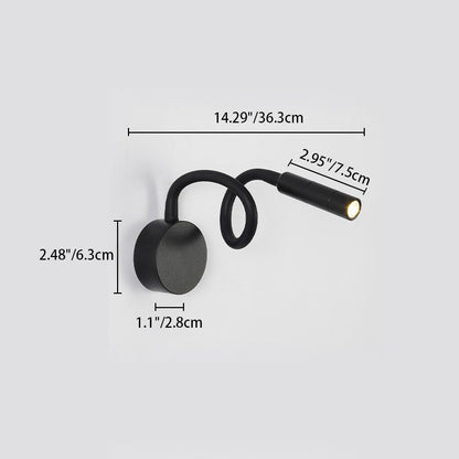 BowLift Modern Minimalist Iron Round LED Reading Wall Lamp with Flexible Bend Tube - Sleek Bedroom Sconce