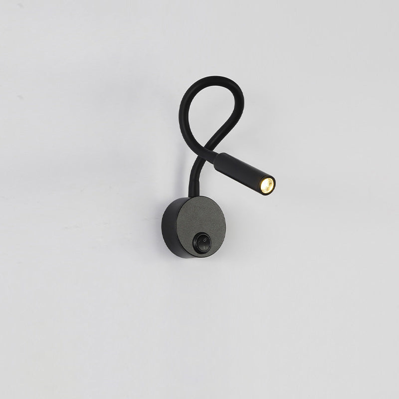 BowLift Modern Minimalist Iron Round LED Reading Wall Lamp with Flexible Bend Tube - Sleek Bedroom Sconce