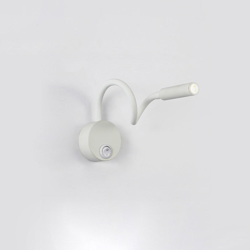 BowLift Modern Minimalist Iron Round LED Reading Wall Lamp with Flexible Bend Tube - Sleek Bedroom Sconce