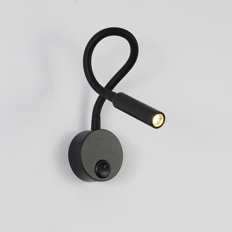 BowLift Modern Minimalist Iron Round LED Reading Wall Lamp with Flexible Bend Tube - Sleek Bedroom Sconce