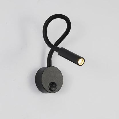 BowLift Modern Minimalist Iron Round LED Reading Wall Lamp with Flexible Bend Tube - Sleek Bedroom Sconce