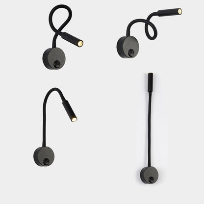 BowLift Modern Minimalist Iron Round LED Reading Wall Lamp with Flexible Bend Tube - Sleek Bedroom Sconce