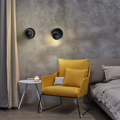BowLift Contemporary Nordic Iron Round Eclipse Rotatable LED Wall Light — Ideal Bedside Nightstand Sconce