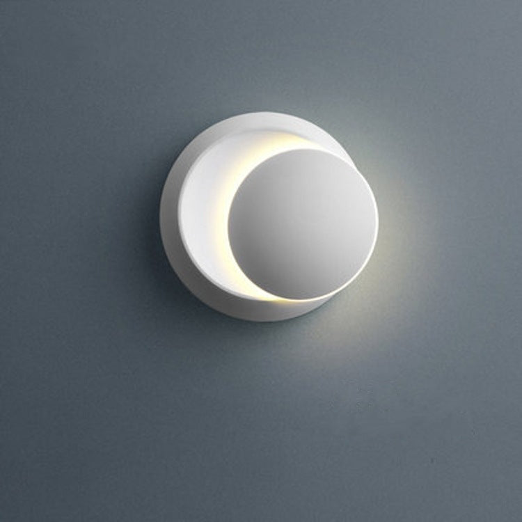 BowLift Contemporary Nordic Iron Round Eclipse Rotatable LED Wall Light — Ideal Bedside Nightstand Sconce