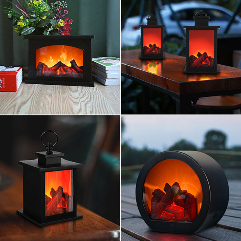 BowLift Contemporary Retro ABS LED Table Lamp with Simulated Flame Fireplace — Battery-Powered Round and Rectangular Living Room Lamp