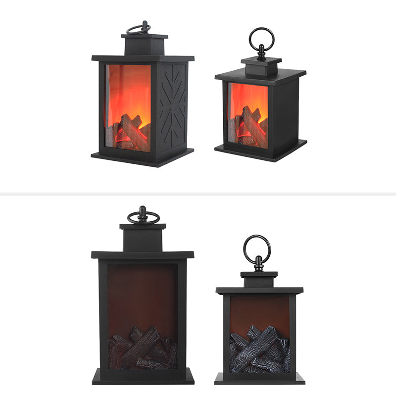 BowLift Contemporary Retro ABS LED Table Lamp with Simulated Flame Fireplace — Battery-Powered Round and Rectangular Living Room Lamp