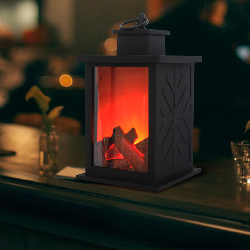 BowLift Contemporary Retro ABS LED Table Lamp with Simulated Flame Fireplace — Battery-Powered Round and Rectangular Living Room Lamp