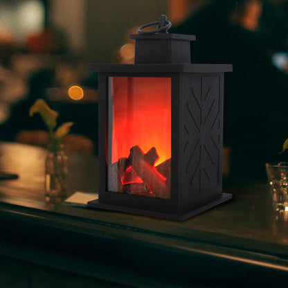 BowLift Contemporary Retro ABS LED Table Lamp with Simulated Flame Fireplace — Battery-Powered Round and Rectangular Living Room Lamp