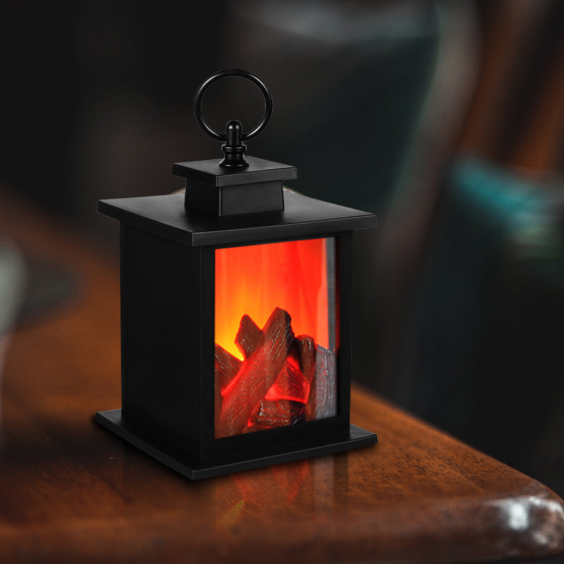 BowLift Contemporary Retro ABS LED Table Lamp with Simulated Flame Fireplace — Battery-Powered Round and Rectangular Living Room Lamp
