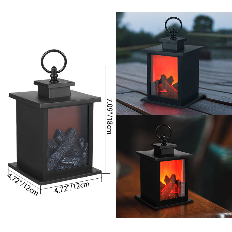 BowLift Contemporary Retro ABS LED Table Lamp with Simulated Flame Fireplace — Battery-Powered Round and Rectangular Living Room Lamp