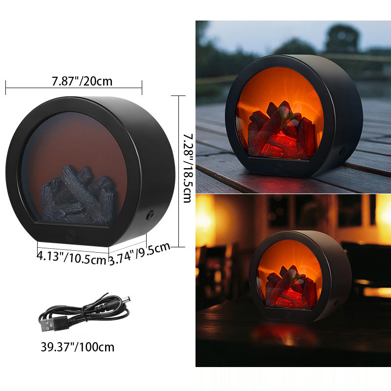 BowLift Contemporary Retro ABS LED Table Lamp with Simulated Flame Fireplace — Battery-Powered Round and Rectangular Living Room Lamp