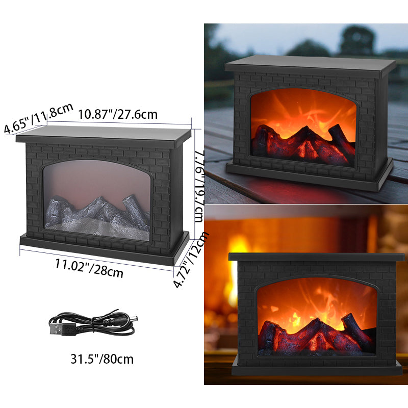 BowLift Contemporary Retro ABS LED Table Lamp with Simulated Flame Fireplace — Battery-Powered Round and Rectangular Living Room Lamp