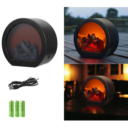 BowLift Contemporary Retro ABS LED Table Lamp with Simulated Flame Fireplace — Battery-Powered Round and Rectangular Living Room Lamp