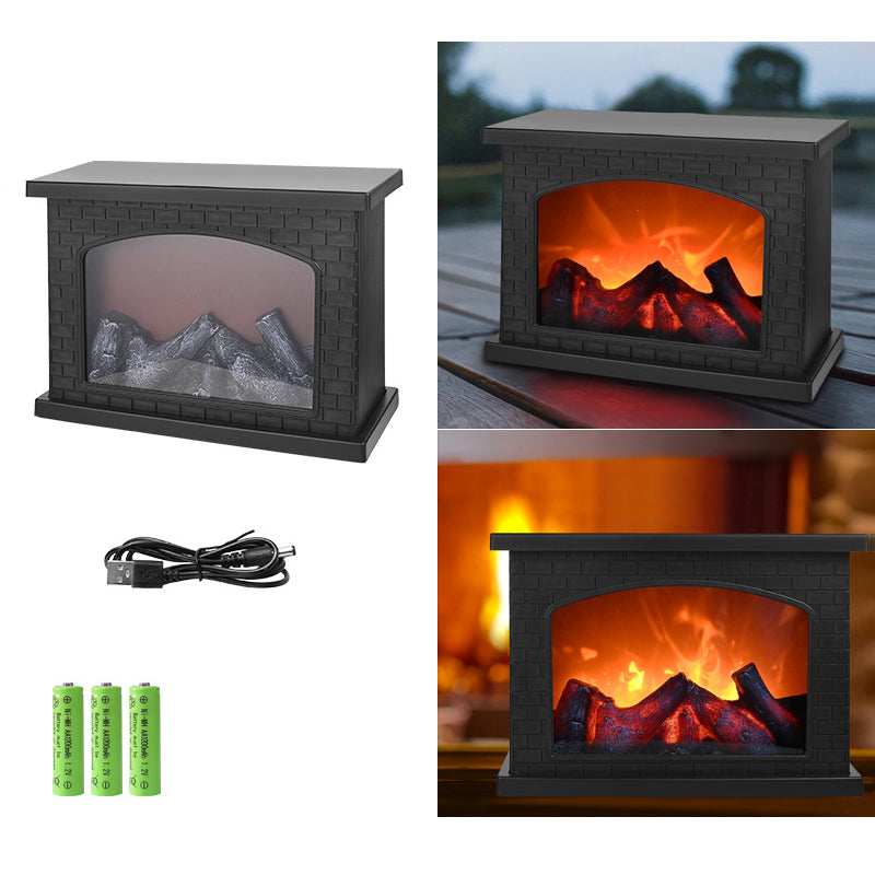 BowLift Contemporary Retro ABS LED Table Lamp with Simulated Flame Fireplace — Battery-Powered Round and Rectangular Living Room Lamp